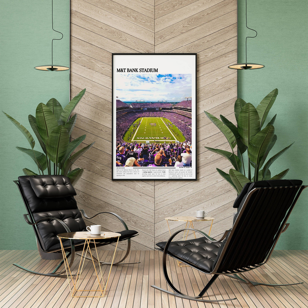 Baltimore Ravens Home Décor: M&T Bank Stadium print brings the spirit of football to your space. Perfect for NFL enthusiasts.