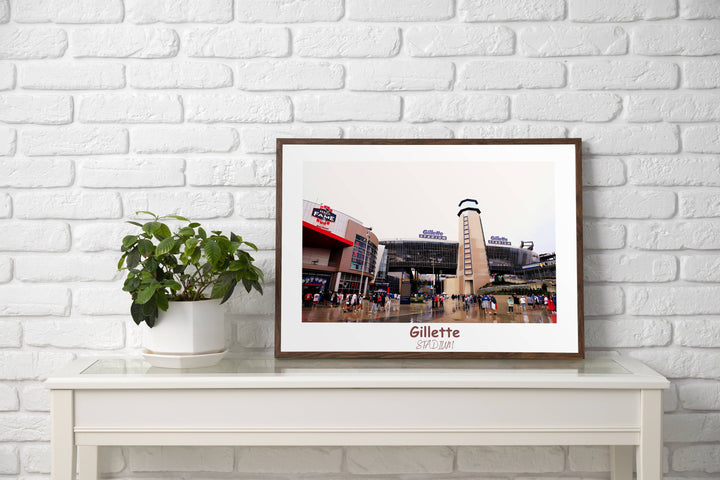 a picture of a white brick wall with a picture of a building