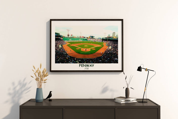 a poster of a baseball game in fenway park progress