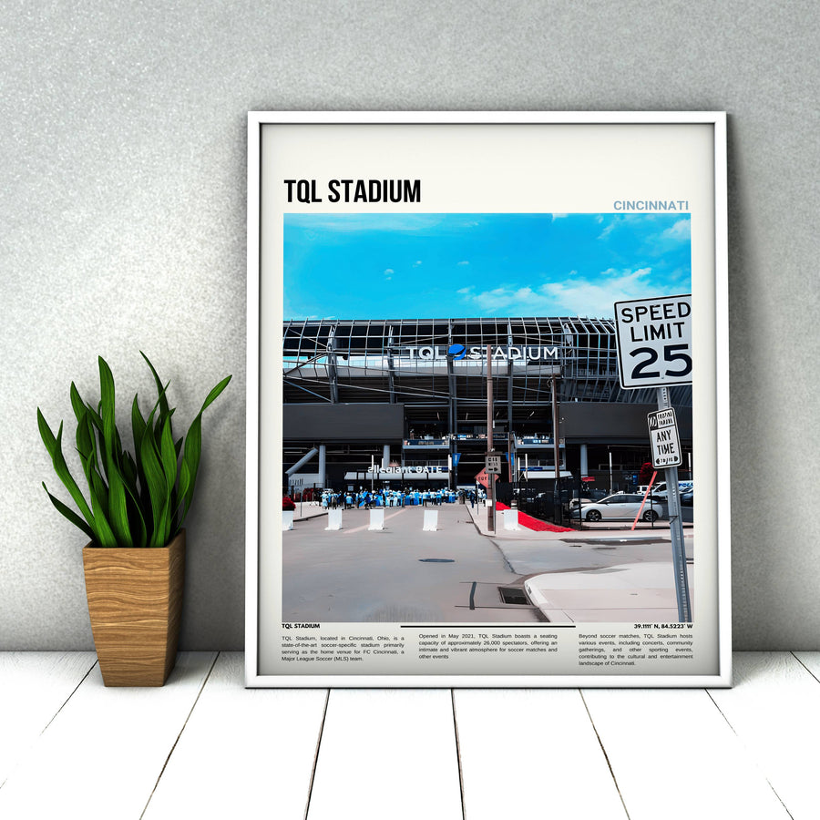 TQL Stadium poster showcasing FC Cincinnati. This Soccer Pitch Poster offers a blend of modern art and sports enthusiasm. A stunning addition to any room, this Digital Print is ideal for fans looking to elevate their home décor.