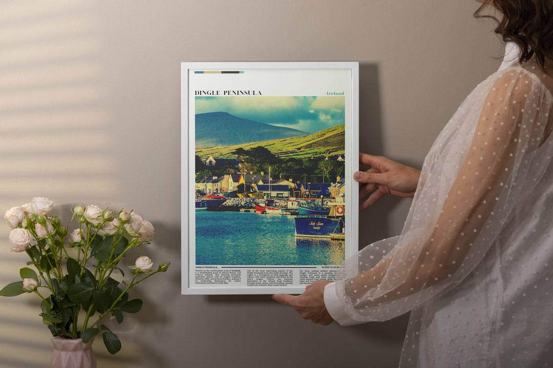 Artistic portrayal of Dingle Peninsula&#39;s charm in vibrant colors. Great for Ireland lovers and as a thoughtful housewarming present.