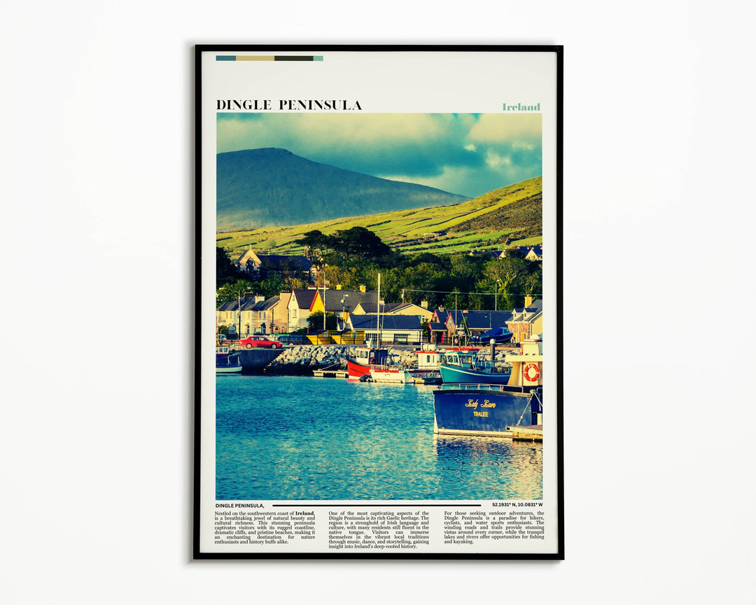 Capture the beauty of Dingle, Ireland with this travel print. Perfect decor for Irish country enthusiasts and housewarming gifts.