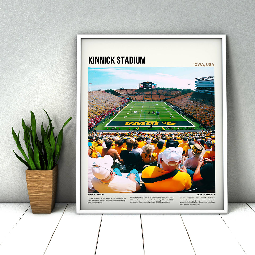 Vibrant artwork showcasing Iowa Hawkeyes football spirit at Kinnick Stadium, ideal for University of Iowa alumni and fans.