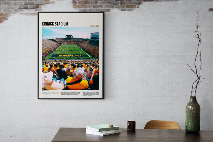 Bold Iowa Hawkeyes print highlighting the passion of college football at Kinnick Stadium, a standout decor choice for Hawkeyes supporters.