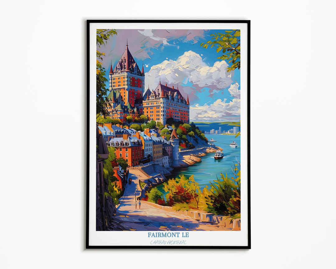 Experience the beauty of Fairmont Le Chateau Frontenac through this exquisite oil painting. Ideal for wall decor or printable travel art, a perfect gift for housewarmings.