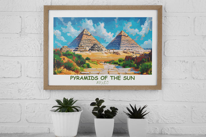 Infuse your space with the allure of Mexico with this captivating Sun Pyramid print. A thoughtful gift for any lover of travel and art