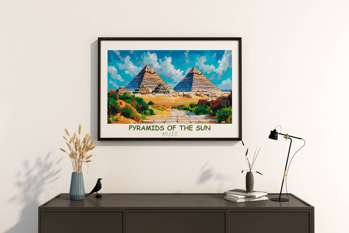 Illuminate your walls with the beauty of Mexicos Sun Pyramid captured in this exquisite artwork. An ideal gift for wanderlust souls.