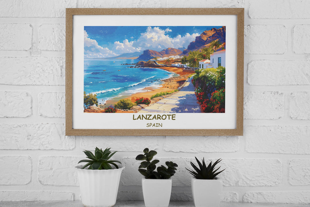 Lanzarote Travel Print Inspiring artwork celebrating allure of Canary Islands. Perfect for Spain adventurers.