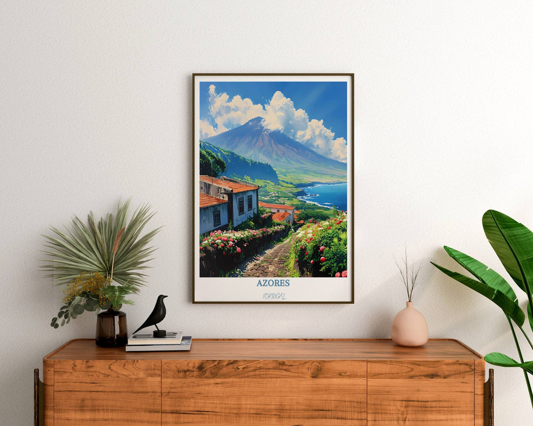 Immerse yourself in the culture of Portugal with this Azores print. A stunning portrayal of the Azorean landscape