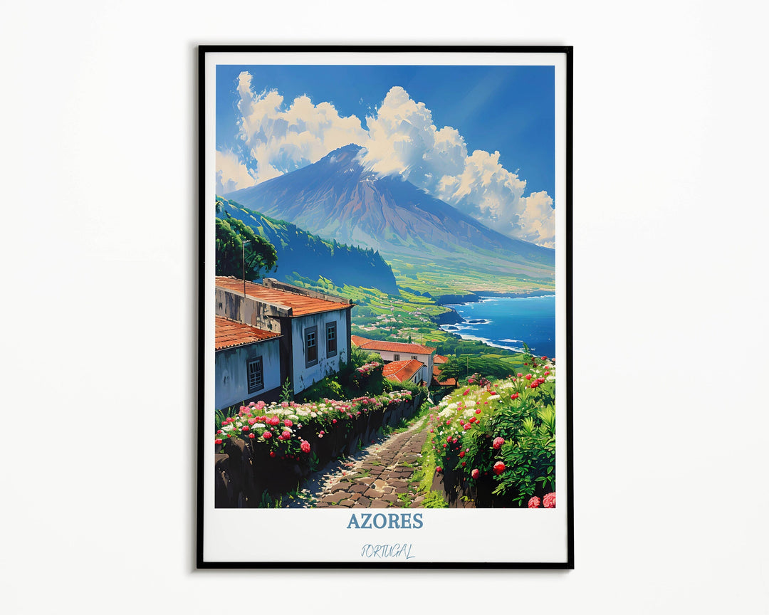 Capture the beauty of the Azores with this stunning wall art. Vibrant colors and intricate details make it a perfect décor piece for any Portugal enthusiast. Bring a piece of Portugal into your home with this captivating Azores print