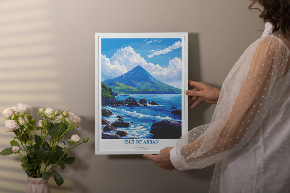 Capture the essence of the Isle of Arran with this picturesque poster. A beautiful reminder of Scotland&#39;s natural splendor, perfect for any wall.