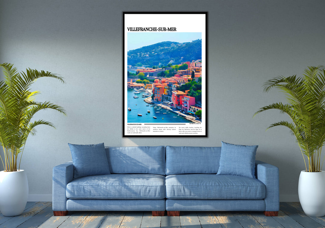 Escape to the idyllic shores of Villefranche-sur-Mer with this enchanting France art print, a beautiful homage to the French Riviera.