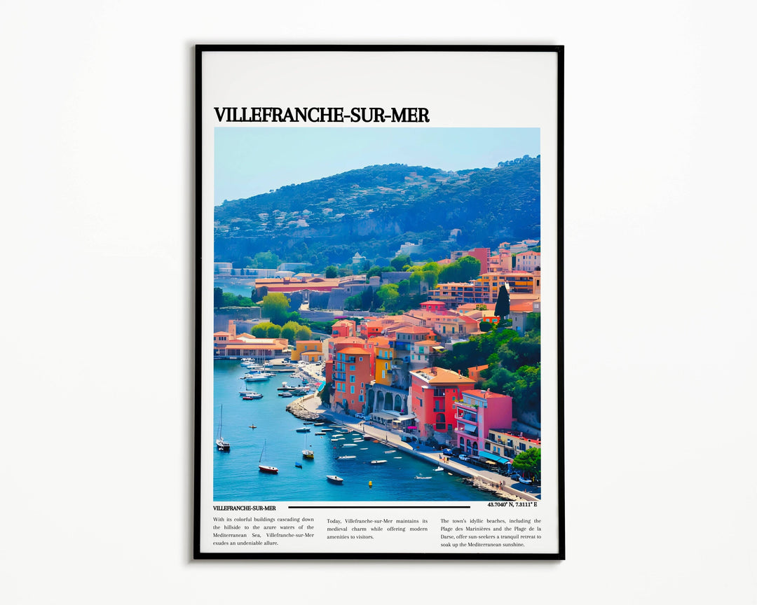 Infuse your living space with the romance of the French Riviera using this exquisite Villefranche-sur-Mer print, a true testament to Frances beauty.