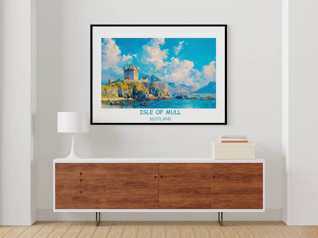 Captivating wall art featuring Duart Castle, a beloved landmark of Isle of Mull. Perfect for adding a touch of Scottish history to your home or office decor. Ideal gift for Scotland enthusiasts.