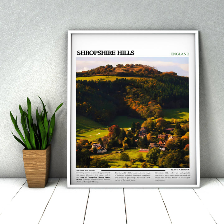 Captivating Shropshire Hills print capturing The Long Mynd, The Stiperstones, and Ludlow Castle. Perfect for UK enthusiasts.