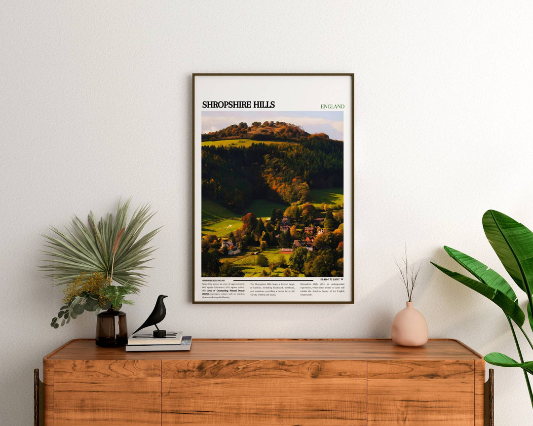 Stunning Shropshire landscape art featuring The Long Mynd, The Stiperstones, and Ludlow Castle. Ideal for UK decor.