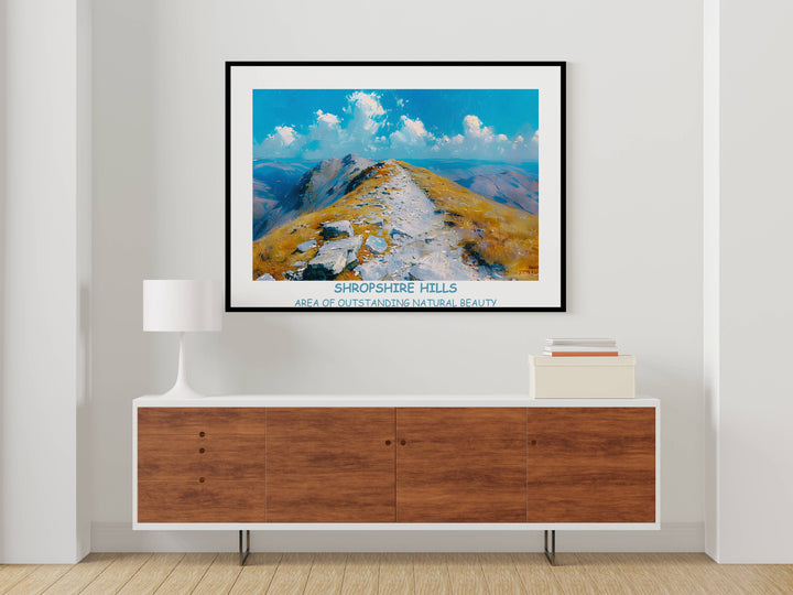 Enchanting Shropshire Hills wall art with The Long Mynd, The Stiperstones, and Ludlow Castle. Ideal for UK-inspired interiors.