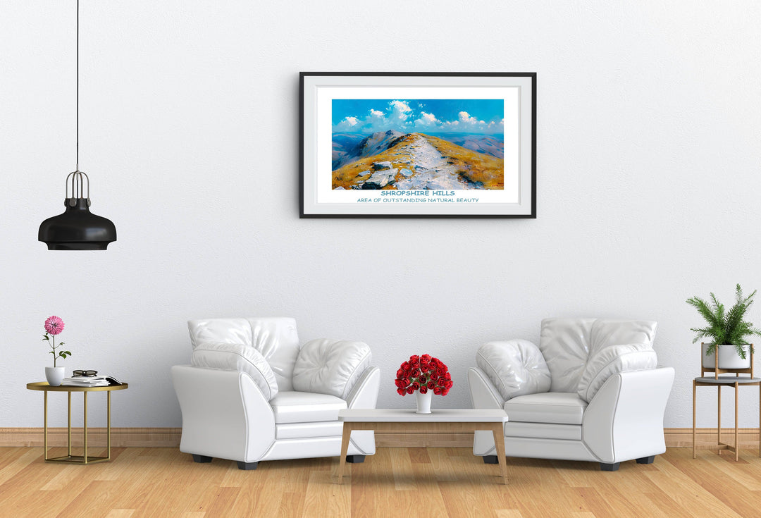 Breathtaking Shropshire scenery art capturing The Long Mynd, The Stiperstones, and Ludlow Castle. Ideal for UK homes.