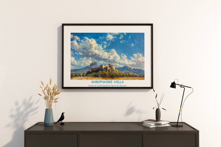 Delightful Shropshire landscape art with The Long Mynd, The Stiperstones, and Ludlow Castle. Ideal for UK decor.