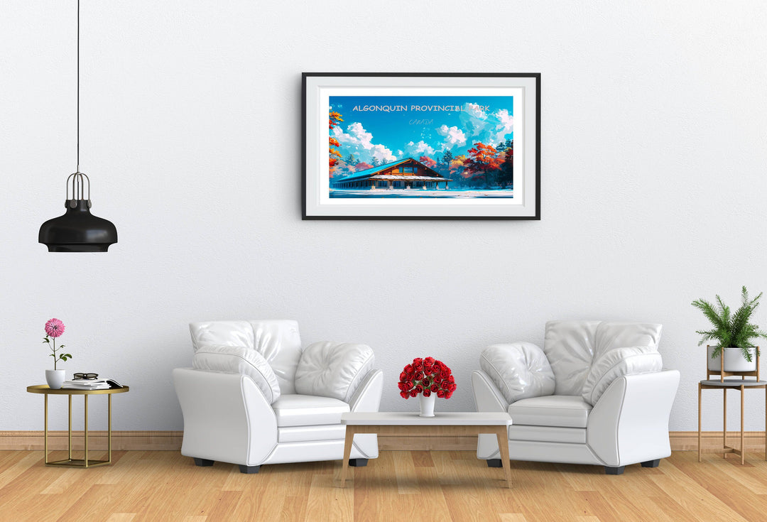 Capture the essence of Algonquin Provincial Park with this captivating poster. Canoe Lake&#39;s serene beauty brings a piece of Canada into your home.