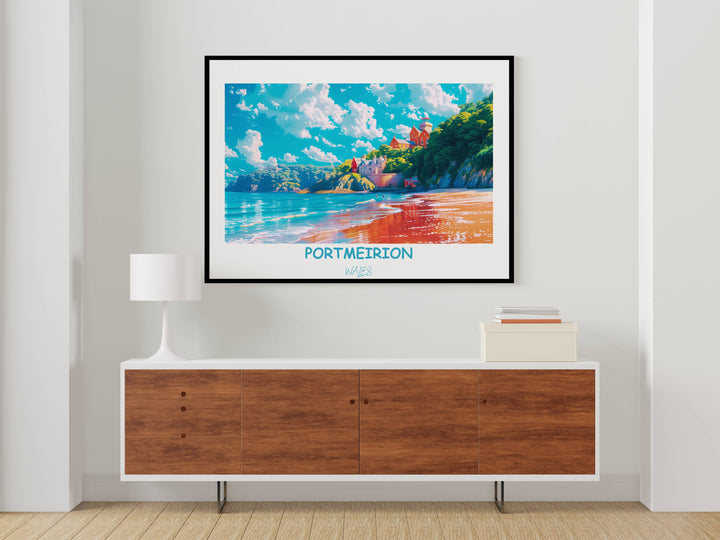 Captivating illustration of Portmeirion, Wales, perfect for adorning walls or gifting, celebrating the allure of Portmeirion, Wales.