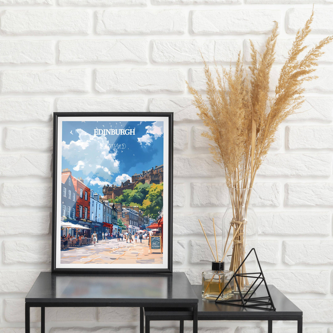 Celebrate the enchanting allure of Edinburghs Royal Mile with this stunning wall art. Perfect decor for Scotland enthusiasts and lovers of timeless elegance.