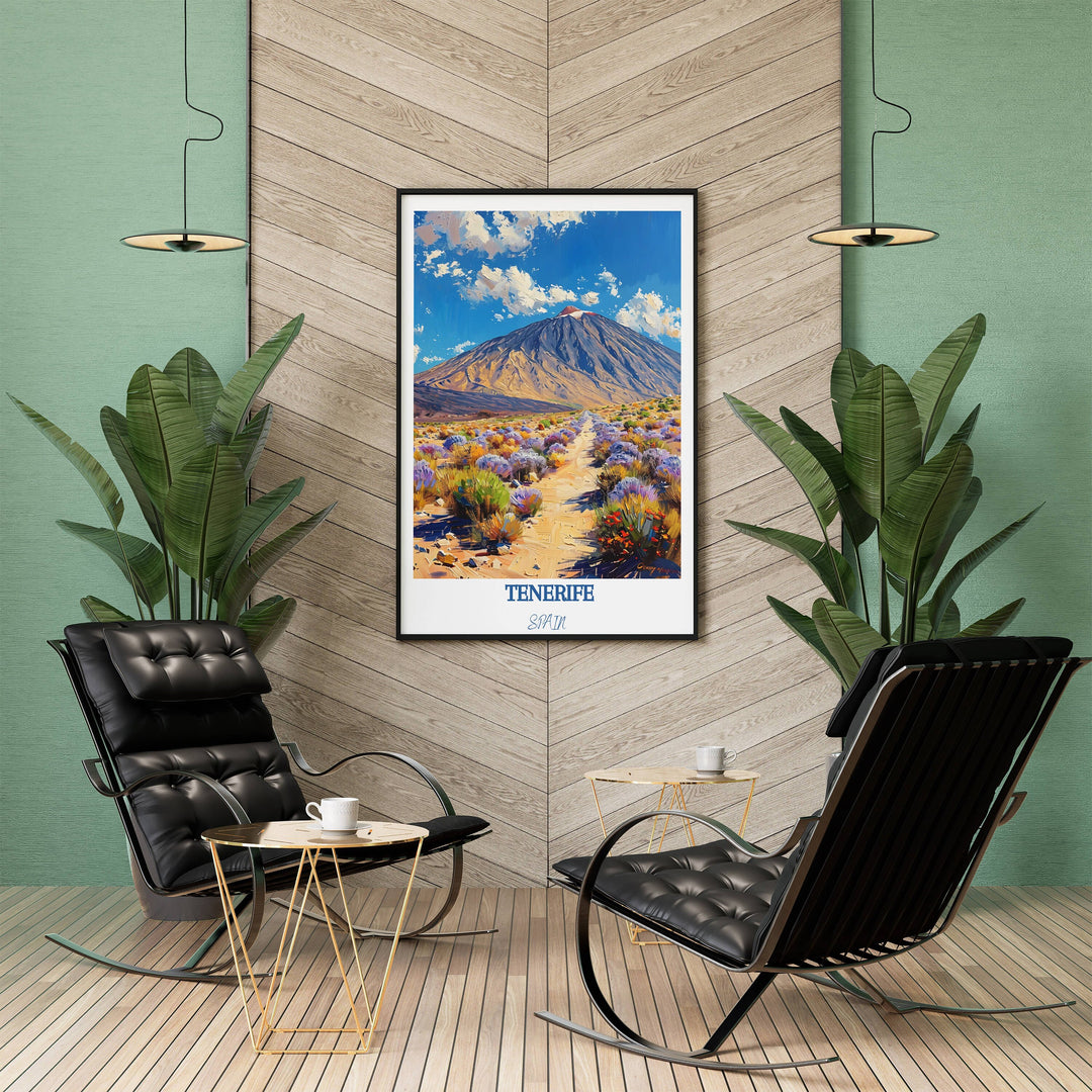 Infuse your space with the natural charm of Tenerifes Teide National Park with this captivating travel poster. An ideal gift for Tenerife and Spain aficionados