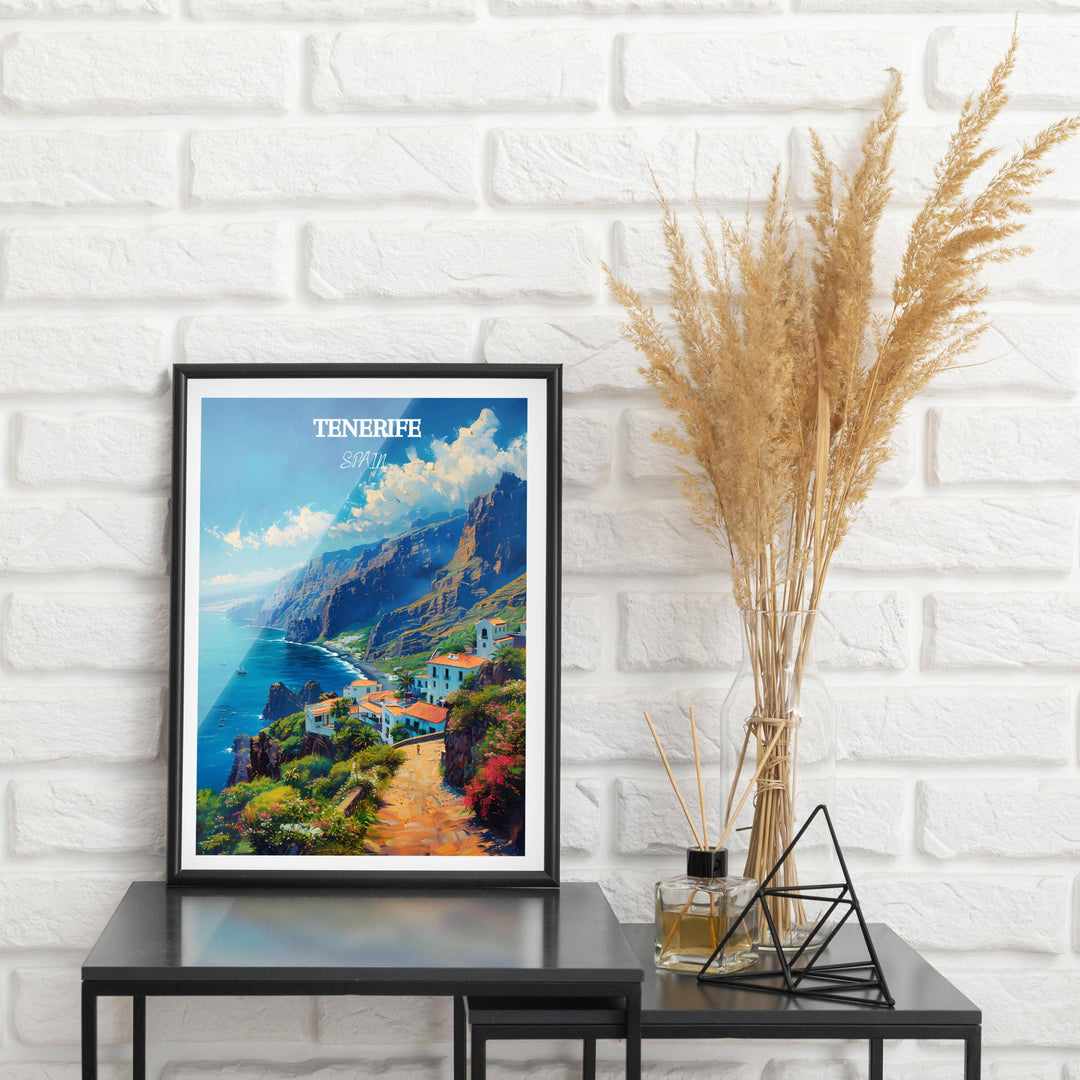 Transport yourself to Tenerife&#39;s breathtaking landscapes with this enchanting Los Gigantes Cliffs print. A wonderful gift for Tenerife and Spain enthusiasts