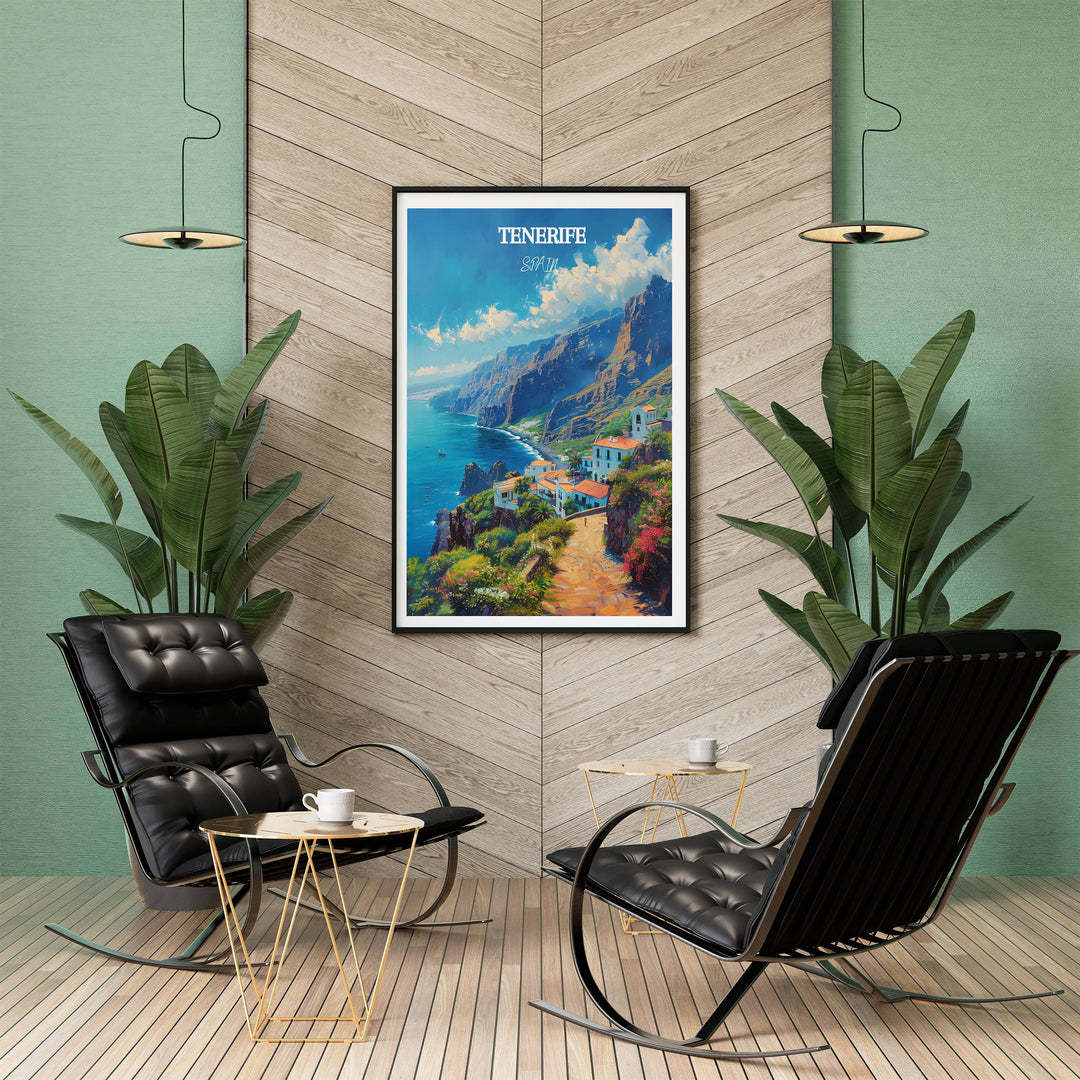 Add a touch of Tenerife&#39;s charm to your decor with this picturesque Los Gigantes Cliffs poster. An ideal gift for lovers of Tenerife and Spain