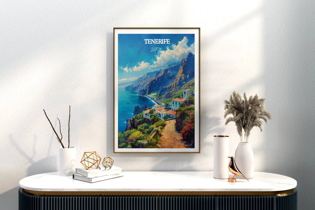 Add a touch of Tenerife&#39;s charm to your decor with this picturesque Los Gigantes Cliffs poster. An ideal gift for lovers of Tenerife and Spain