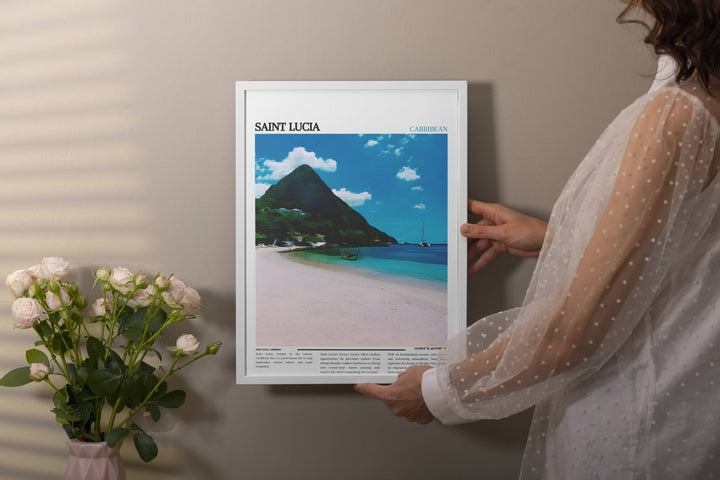 Vibrant Caribbean art captures Saint Lucia&#39;s charm. Ideal for Saint Lucia decor, this travel art adds tropical elegance to any space