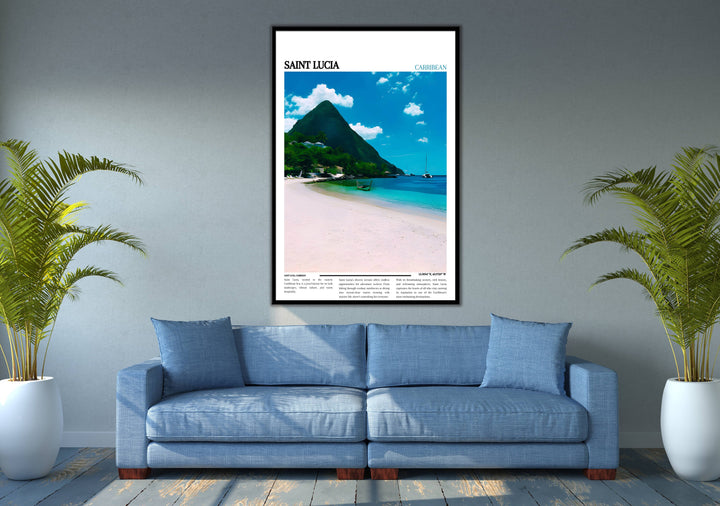 Immerse in Caribbean beauty with Saint Lucia-inspired art. Elevate your Caribbean decor with this poster, showcasing island allure