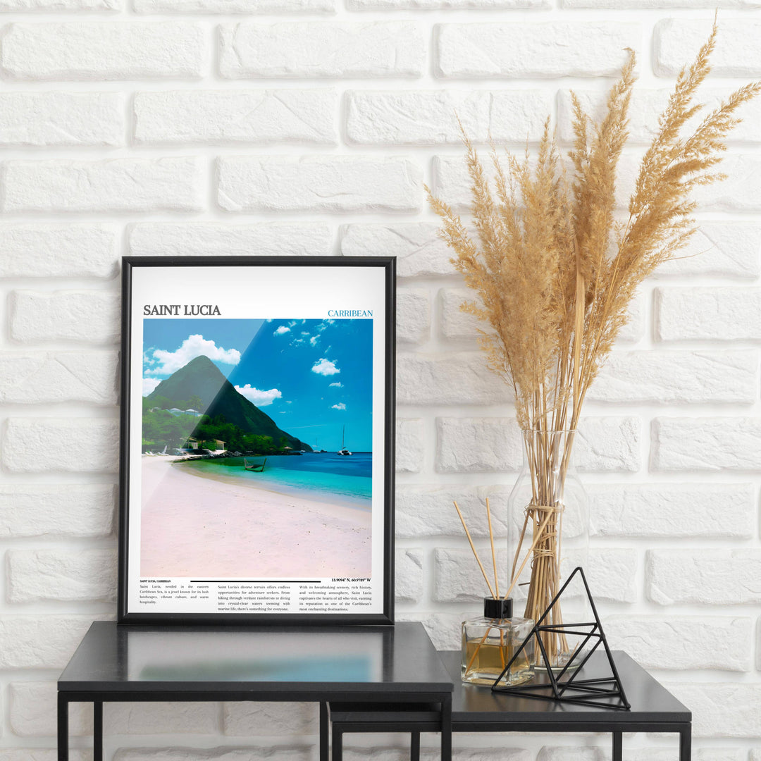 Immerse in Caribbean beauty with Saint Lucia-inspired art. Elevate your Caribbean decor with this poster, showcasing island allure