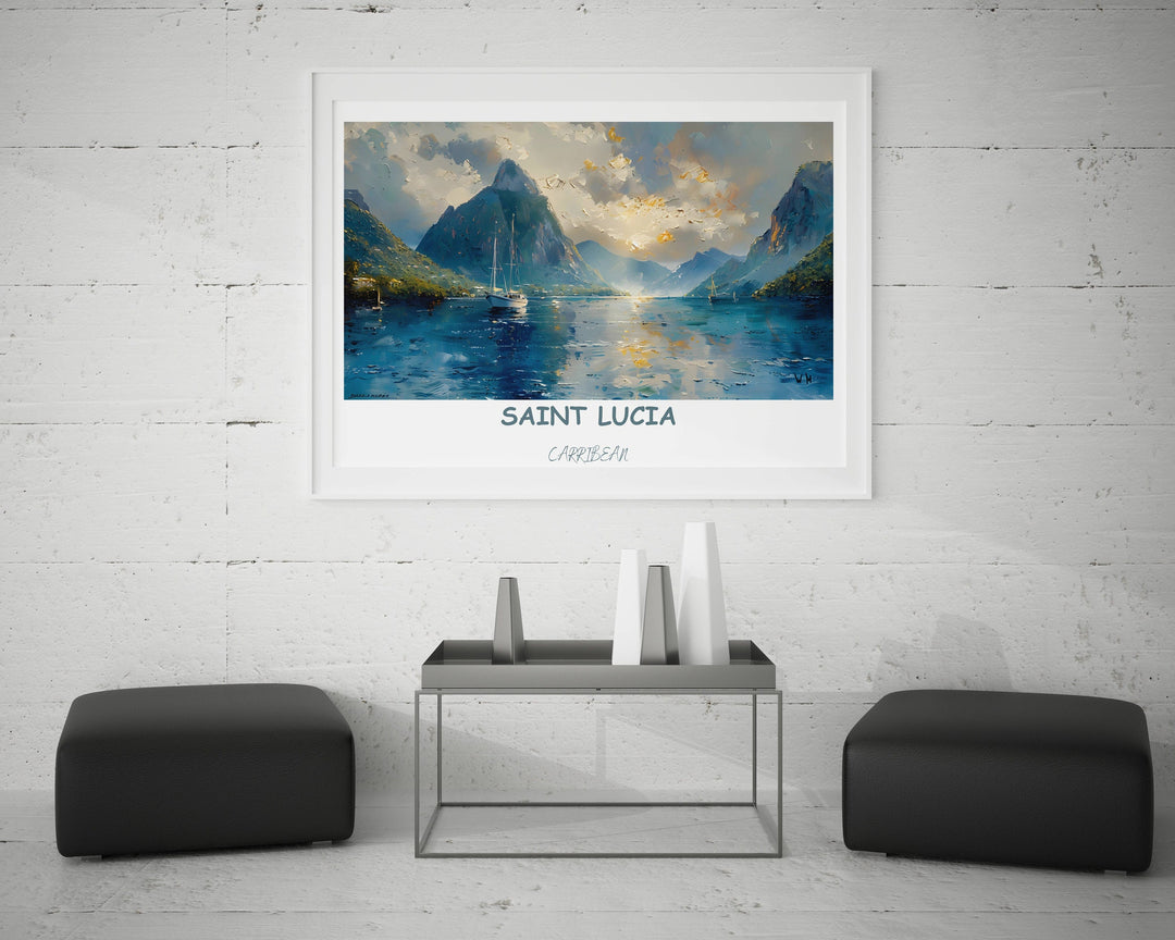 Saint Lucia decor comes alive with Caribbean travel art. Add tropical elegance to your space with this vibrant artwork