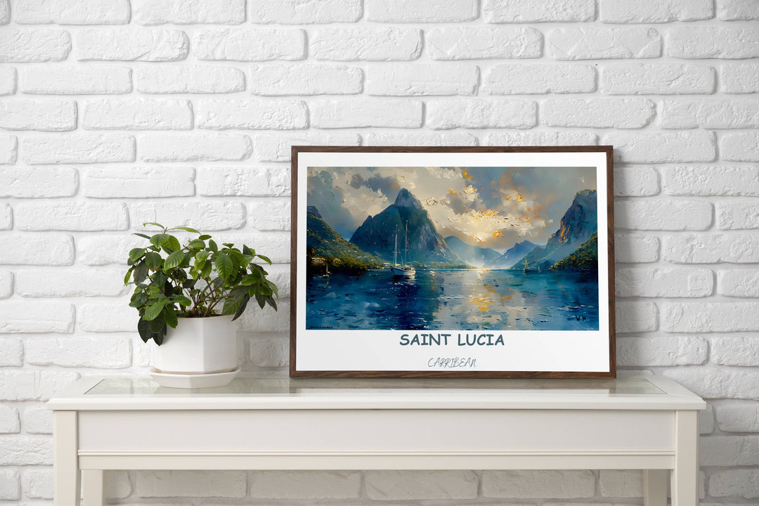 Discover Caribbean paradise with Saint Lucia art. Perfect for Caribbean decor, this poster brings the beauty of the islands home