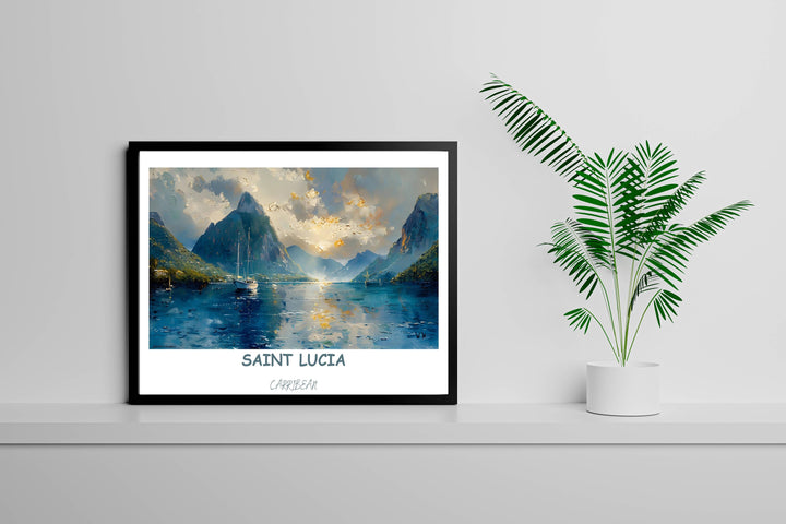 Discover Caribbean paradise with Saint Lucia art. Perfect for Caribbean decor, this poster brings the beauty of the islands home