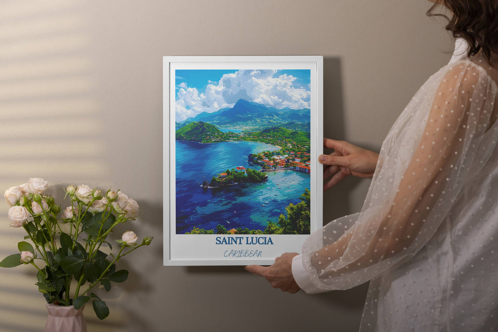 Saint Lucia-themed wall art offers Caribbean elegance. Ideal for decor or gifting, this print brings tropical charm home