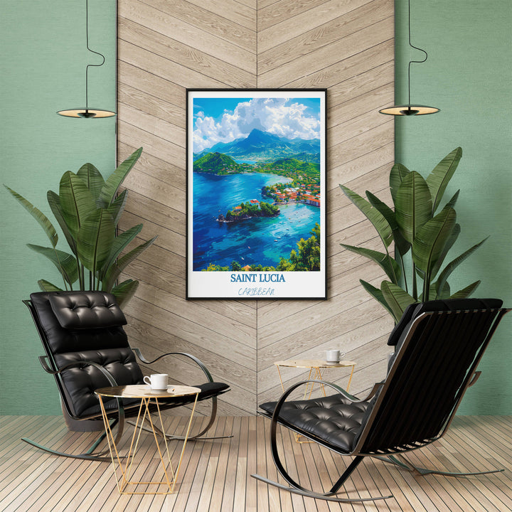 Saint Lucia-inspired decor brings Caribbean warmth. Add tropical flair to your space with this vibrant Caribbean print