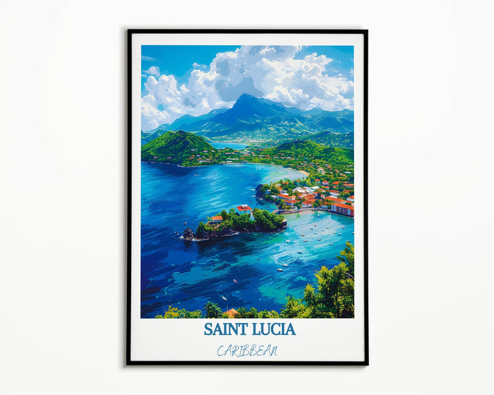Saint Lucia-themed wall art offers Caribbean elegance. Ideal for decor or gifting, this print brings tropical charm home