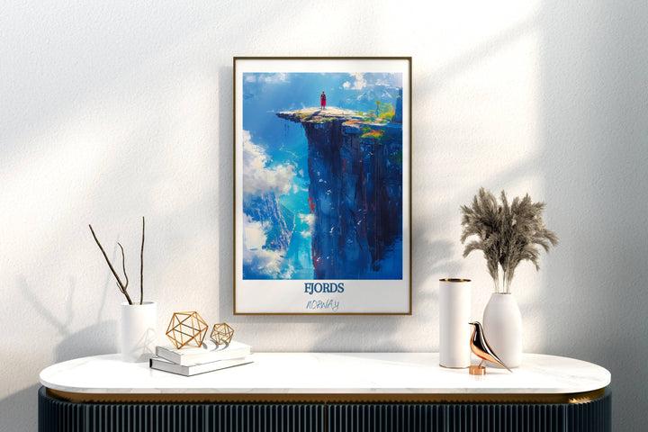 Embrace the serene beauty of Norway with this captivating wall art, capturing the essence of Geirangerfjord and Trolltunga.