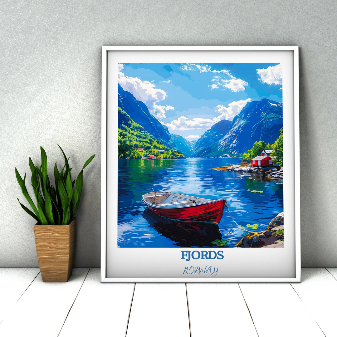 Bring the breathtaking vistas of Norwegian fjords into your living space with this striking Norway home art featuring iconic landmarks.