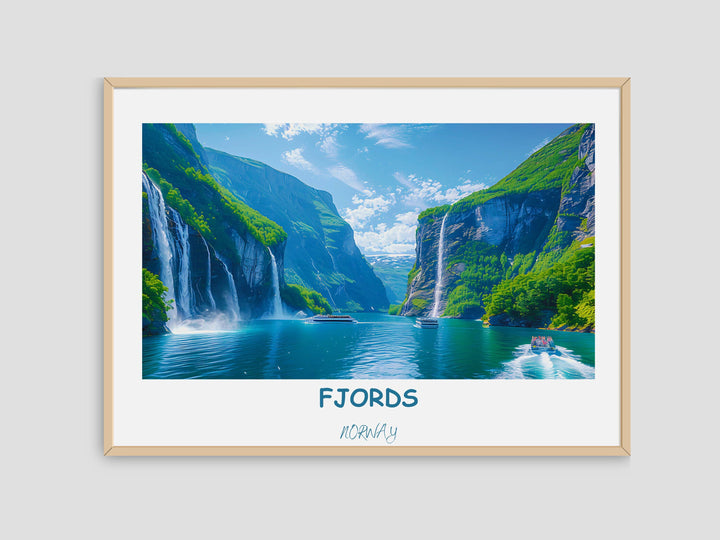 Adorn your walls with the beauty of Norway through this stunning Norwegian artwork capturing the essence of Preikestolen and its fjords.