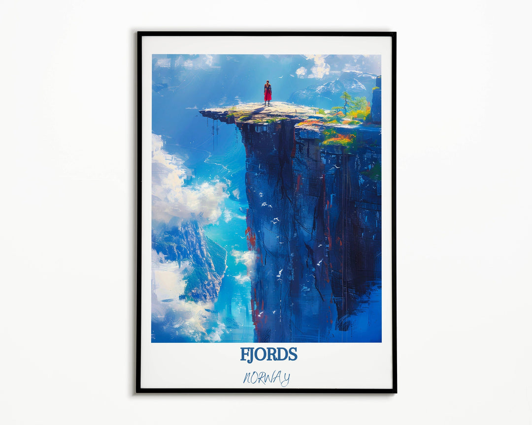 Elevate your space with a Norway-inspired wall art depicting the grandeur of Geirangerfjord and the majestic Trolltunga.