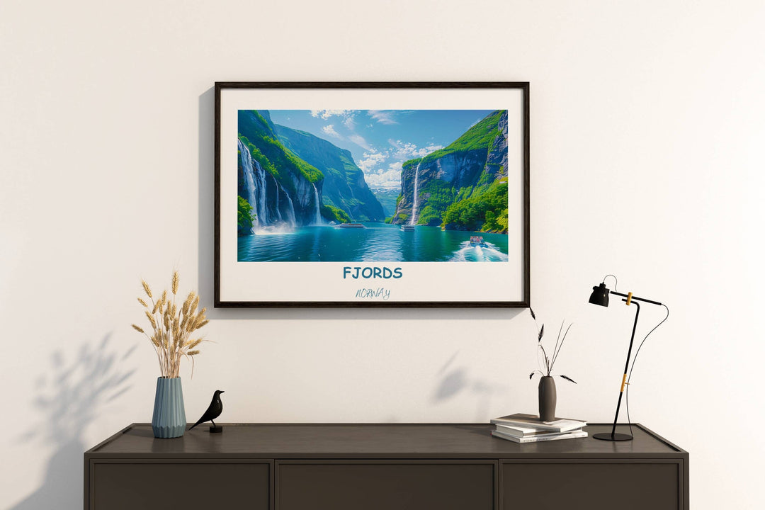 Transport yourself to the majestic landscapes of Norway with this exquisite Norway home decor featuring iconic fjords and mountains.