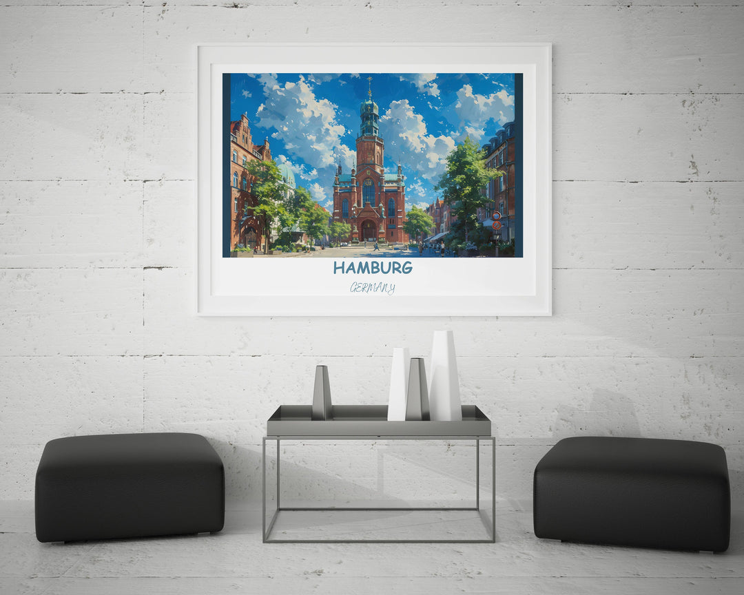 Capture the allure of Hamburg with this exquisite St. Michael Cathedral wall art. Ideal for any Germany decor enthusiast. A perfect Hamburg travel gift