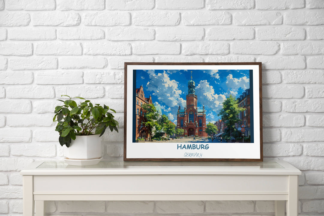 Transform your space with this captivating Hamburg poster featuring the iconic St. Michael Cathedral. A must-have for any Germany art collection