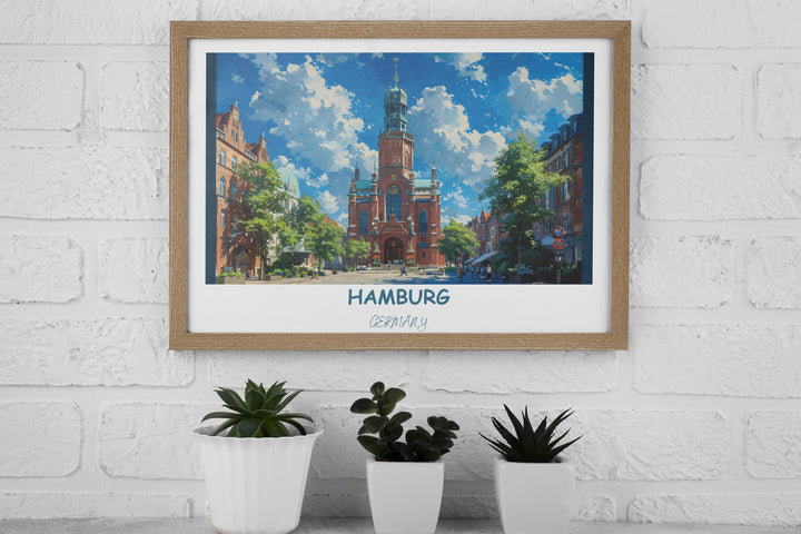 Transform your space with this captivating Hamburg poster featuring the iconic St. Michael Cathedral. A must-have for any Germany art collection