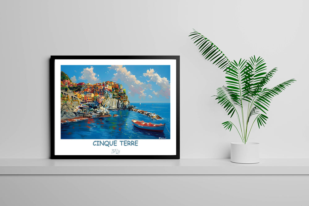 Enjoy the scenic beauty of Italy with this Cinque Terre print. Featuring Manarola and Vernazza, it&#39;s a perfect addition to any wall.