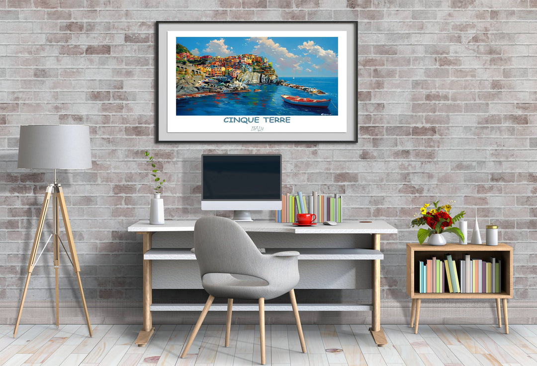 Enjoy the scenic beauty of Italy with this Cinque Terre print. Featuring Manarola and Vernazza, it&#39;s a perfect addition to any wall.