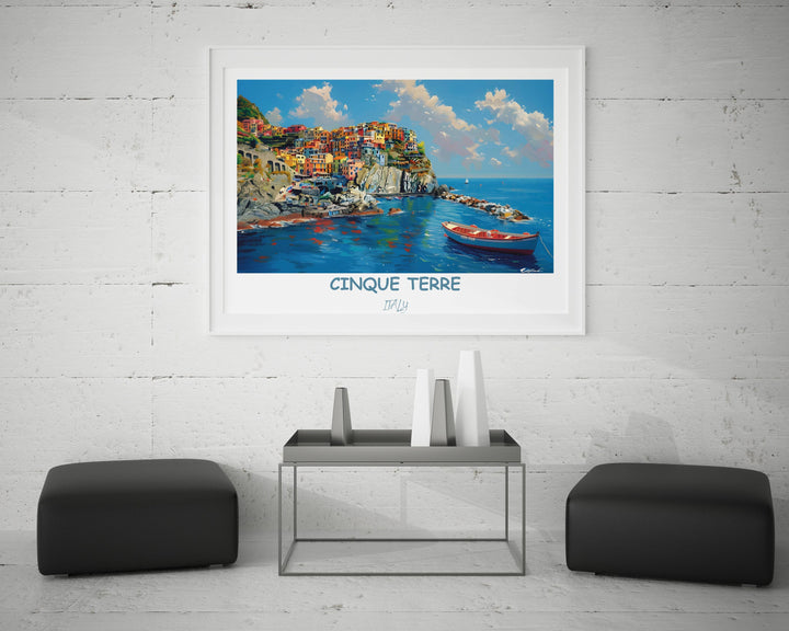 Illuminate your space with the charm of Cinque Terre with this Italy print. Featuring Manarola and Vernazza, it&#39;s a true coastal delight.